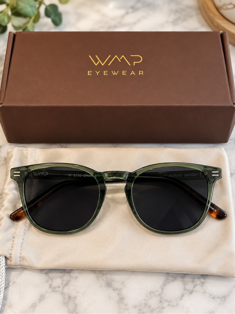 WAMP Green Acetate Men's Sunglasses with Black Lenses- New w/ box and bag